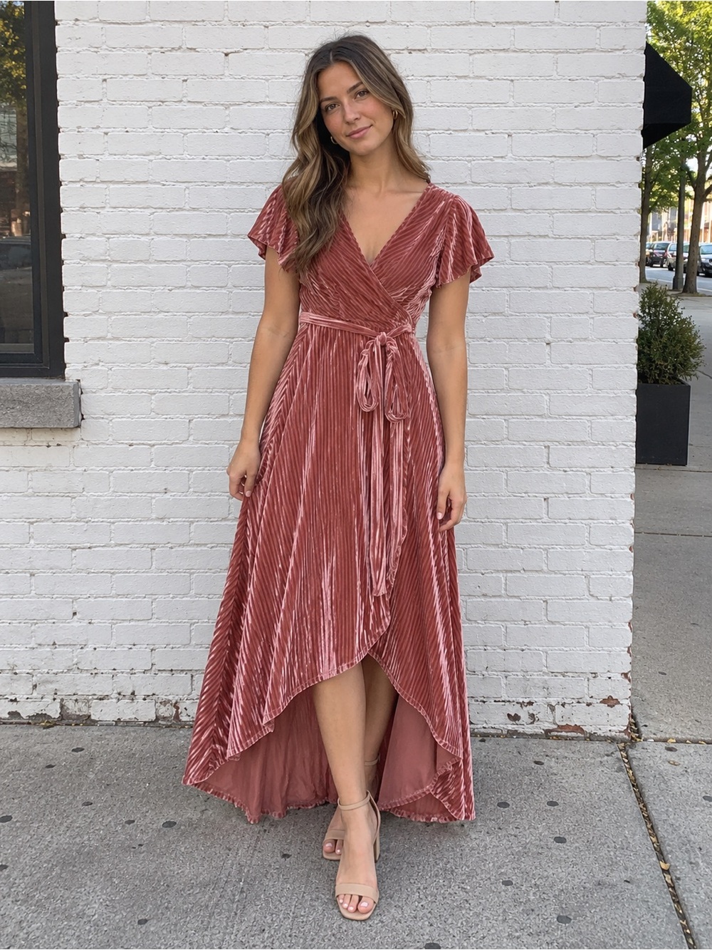 Baltic Born Dusty Rose Velvet Wrap High-Low Andi Dress NWT Medium
